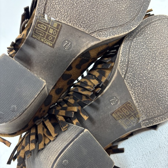 Mobwife Mata‎ Leopard Suede Fringe Ankle Boots Women's Size 7.5 Animal Print EUC - Picture 8 of 8